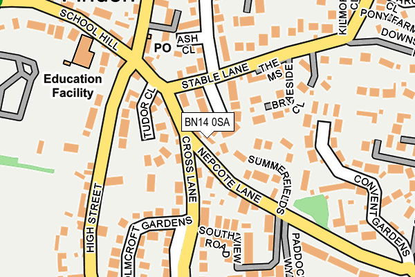 BN14 0SA map - OS OpenMap – Local (Ordnance Survey) BN14 0SA map - OS OpenMap – Local (Ordnance Survey)