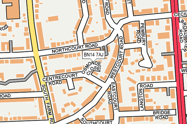 BN14 7AJ map - OS OpenMap – Local (Ordnance Survey) BN14 7AJ map - OS OpenMap – Local (Ordnance Survey)