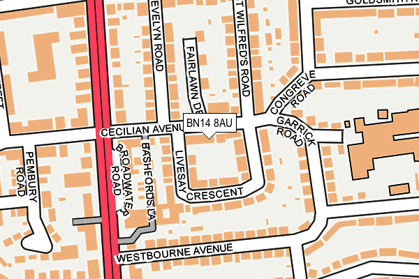 BN14 8AU map - OS OpenMap – Local (Ordnance Survey) BN14 8AU map - OS OpenMap – Local (Ordnance Survey)