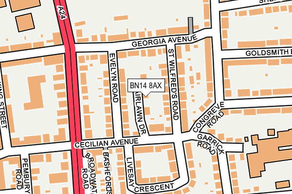 BN14 8AX map - OS OpenMap – Local (Ordnance Survey) BN14 8AX map - OS OpenMap – Local (Ordnance Survey)