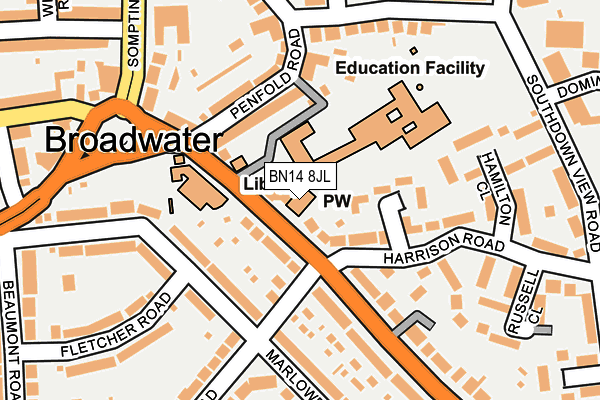 BN14 8JL map - OS OpenMap – Local (Ordnance Survey) BN14 8JL map - OS OpenMap – Local (Ordnance Survey)
