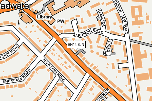 BN14 8JN map - OS OpenMap – Local (Ordnance Survey) BN14 8JN map - OS OpenMap – Local (Ordnance Survey)