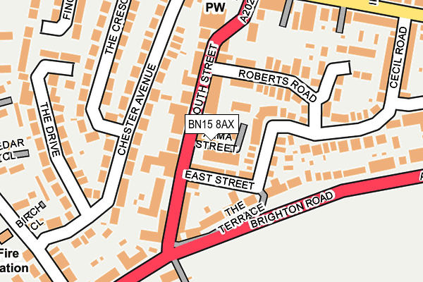 BN15 8AX map - OS OpenMap – Local (Ordnance Survey) BN15 8AX map - OS OpenMap – Local (Ordnance Survey)