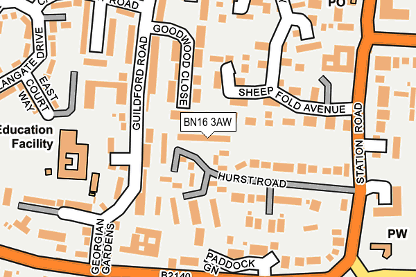 BN16 3AW map - OS OpenMap – Local (Ordnance Survey)