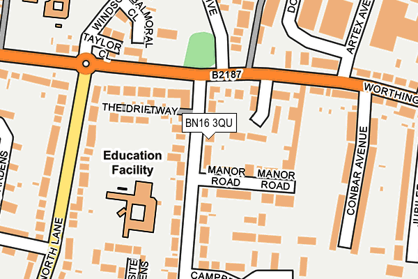 BN16 3QU map - OS OpenMap – Local (Ordnance Survey)
