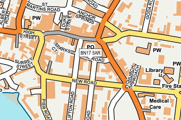 BN17 5AR map - OS OpenMap – Local (Ordnance Survey) BN17 5AR map - OS OpenMap – Local (Ordnance Survey)