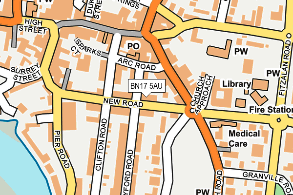 BN17 5AU map - OS OpenMap – Local (Ordnance Survey) BN17 5AU map - OS OpenMap – Local (Ordnance Survey)