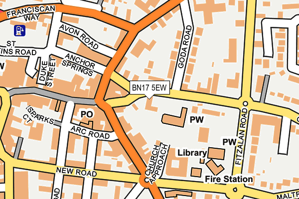 BN17 5EW map - OS OpenMap – Local (Ordnance Survey) BN17 5EW map - OS OpenMap – Local (Ordnance Survey)