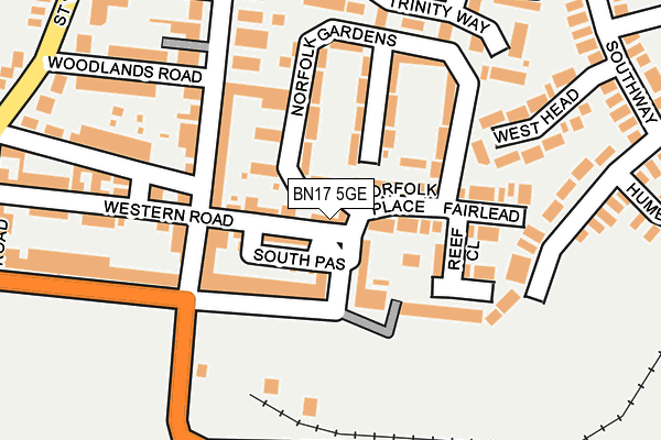 BN17 5GE map - OS OpenMap – Local (Ordnance Survey) BN17 5GE map - OS OpenMap – Local (Ordnance Survey)