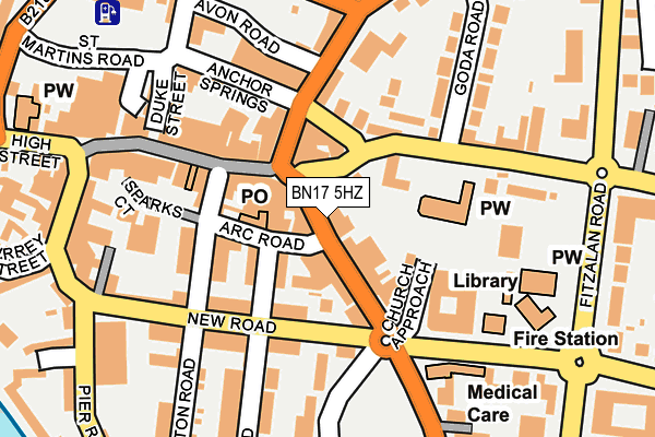 BN17 5HZ map - OS OpenMap – Local (Ordnance Survey) BN17 5HZ map - OS OpenMap – Local (Ordnance Survey)