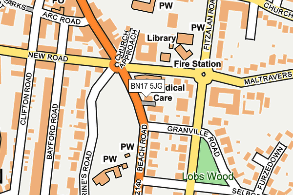 BN17 5JG map - OS OpenMap – Local (Ordnance Survey) BN17 5JG map - OS OpenMap – Local (Ordnance Survey)