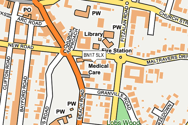 BN17 5LX map - OS OpenMap – Local (Ordnance Survey) BN17 5LX map - OS OpenMap – Local (Ordnance Survey)