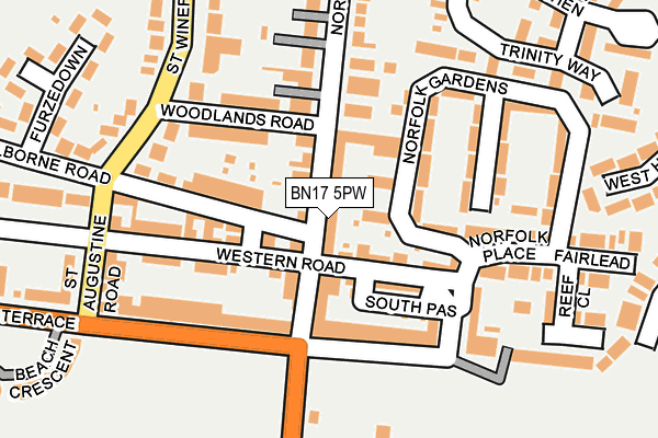 BN17 5PW map - OS OpenMap – Local (Ordnance Survey) BN17 5PW map - OS OpenMap – Local (Ordnance Survey)