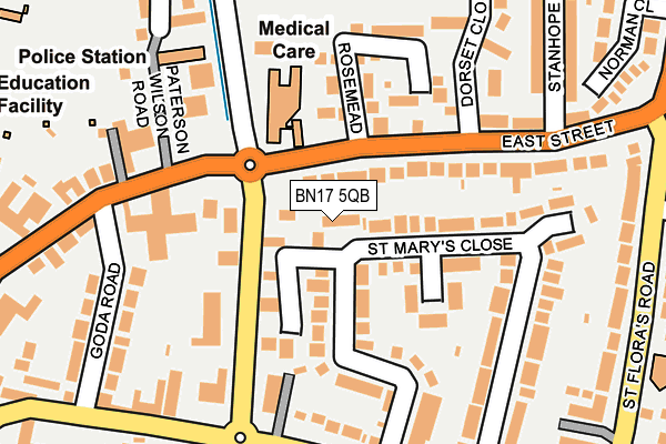 BN17 5QB map - OS OpenMap – Local (Ordnance Survey) BN17 5QB map - OS OpenMap – Local (Ordnance Survey)