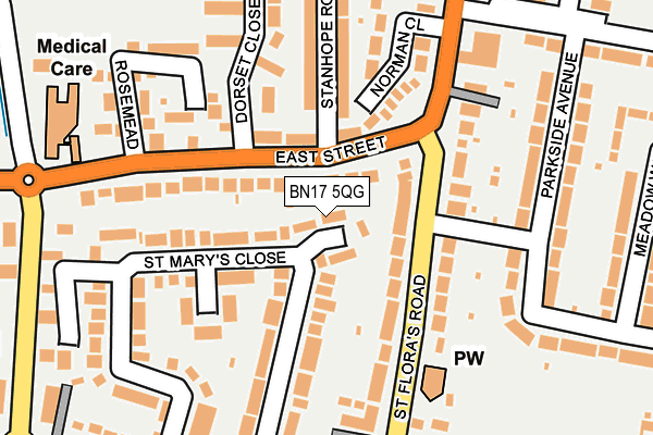 BN17 5QG map - OS OpenMap – Local (Ordnance Survey) BN17 5QG map - OS OpenMap – Local (Ordnance Survey)