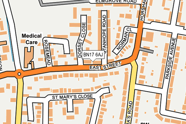 BN17 6AJ map - OS OpenMap – Local (Ordnance Survey) BN17 6AJ map - OS OpenMap – Local (Ordnance Survey)
