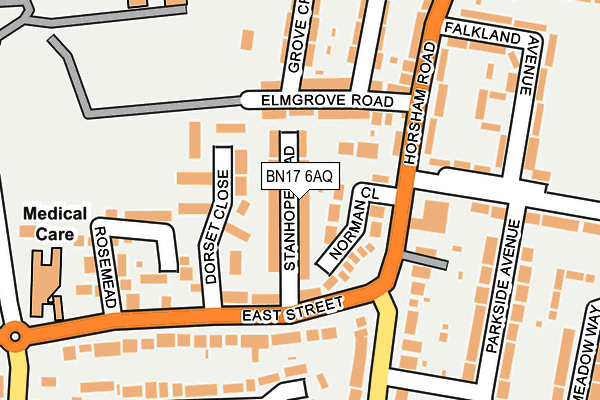 BN17 6AQ map - OS OpenMap – Local (Ordnance Survey) BN17 6AQ map - OS OpenMap – Local (Ordnance Survey)
