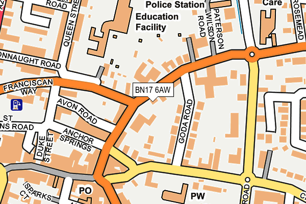 BN17 6AW map - OS OpenMap – Local (Ordnance Survey) BN17 6AW map - OS OpenMap – Local (Ordnance Survey)