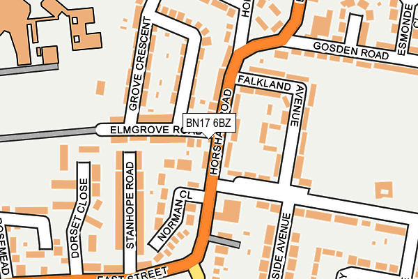 BN17 6BZ map - OS OpenMap – Local (Ordnance Survey) BN17 6BZ map - OS OpenMap – Local (Ordnance Survey)