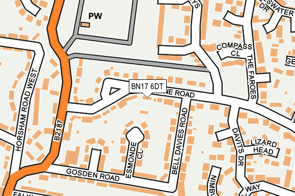 BN17 6DT map - OS OpenMap – Local (Ordnance Survey) BN17 6DT map - OS OpenMap – Local (Ordnance Survey)