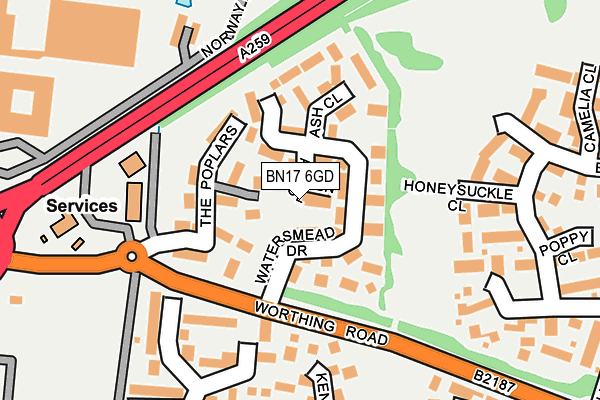 BN17 6GD map - OS OpenMap – Local (Ordnance Survey) BN17 6GD map - OS OpenMap – Local (Ordnance Survey)