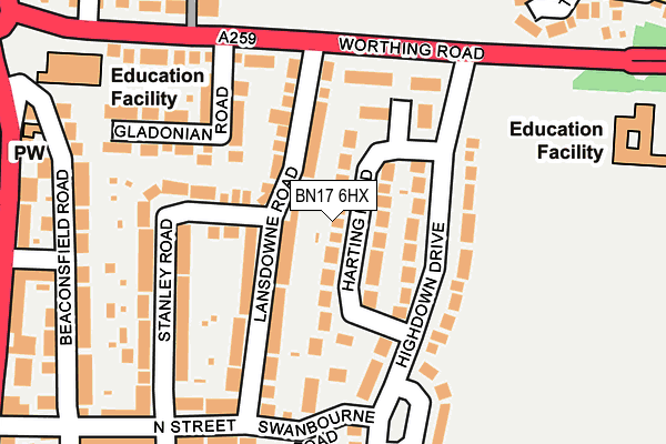 BN17 6HX map - OS OpenMap – Local (Ordnance Survey) BN17 6HX map - OS OpenMap – Local (Ordnance Survey)