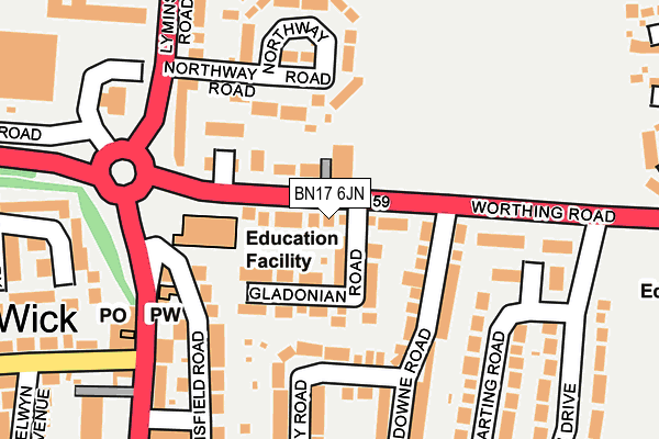 BN17 6JN map - OS OpenMap – Local (Ordnance Survey) BN17 6JN map - OS OpenMap – Local (Ordnance Survey)