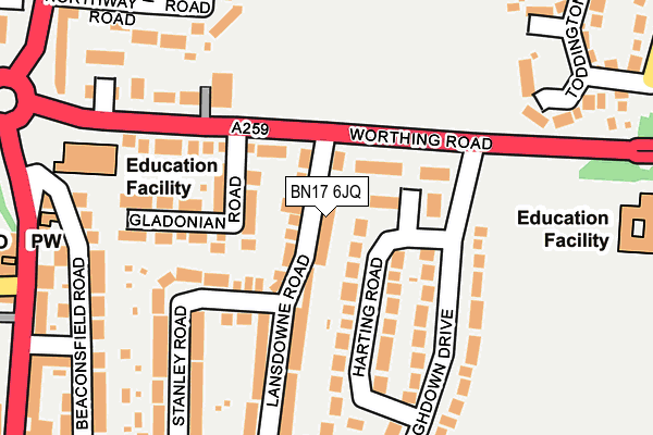 BN17 6JQ map - OS OpenMap – Local (Ordnance Survey) BN17 6JQ map - OS OpenMap – Local (Ordnance Survey)