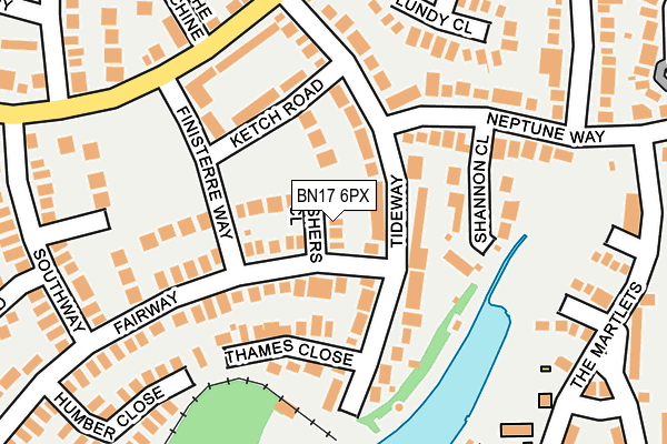 BN17 6PX map - OS OpenMap – Local (Ordnance Survey) BN17 6PX map - OS OpenMap – Local (Ordnance Survey)