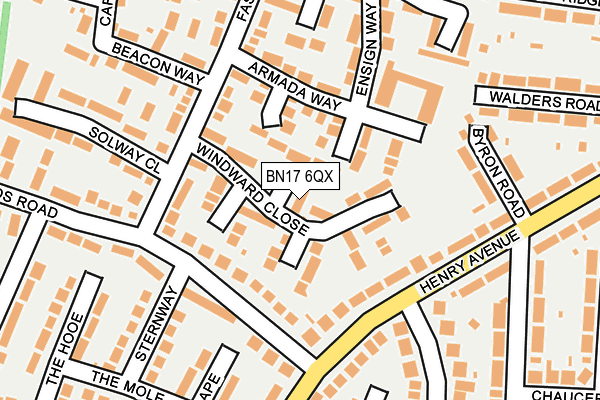 BN17 6QX map - OS OpenMap – Local (Ordnance Survey) BN17 6QX map - OS OpenMap – Local (Ordnance Survey)