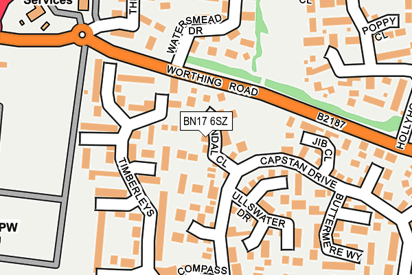 BN17 6SZ map - OS OpenMap – Local (Ordnance Survey) BN17 6SZ map - OS OpenMap – Local (Ordnance Survey)