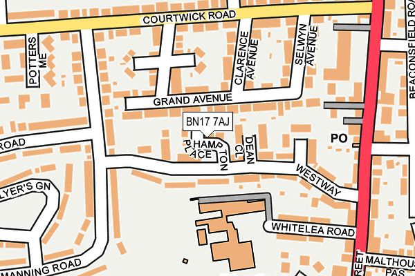 BN17 7AJ map - OS OpenMap – Local (Ordnance Survey) BN17 7AJ map - OS OpenMap – Local (Ordnance Survey)