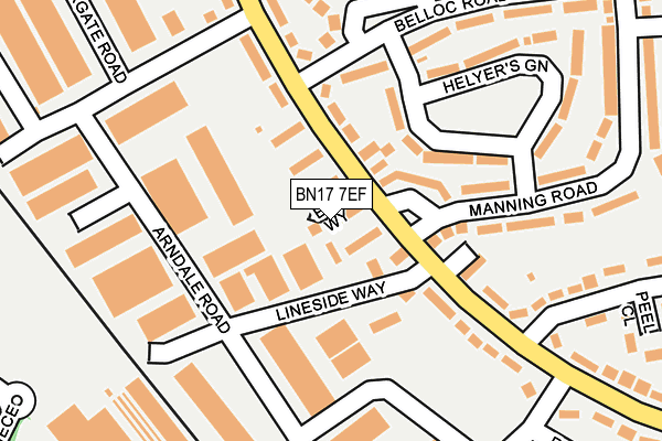 BN17 7EF map - OS OpenMap – Local (Ordnance Survey) BN17 7EF map - OS OpenMap – Local (Ordnance Survey)