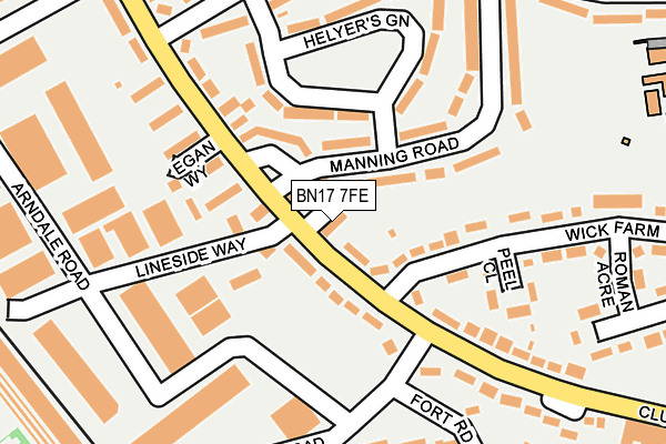 BN17 7FE map - OS OpenMap – Local (Ordnance Survey) BN17 7FE map - OS OpenMap – Local (Ordnance Survey)