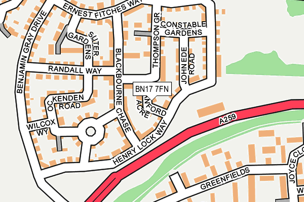 BN17 7FN map - OS OpenMap – Local (Ordnance Survey) BN17 7FN map - OS OpenMap – Local (Ordnance Survey)