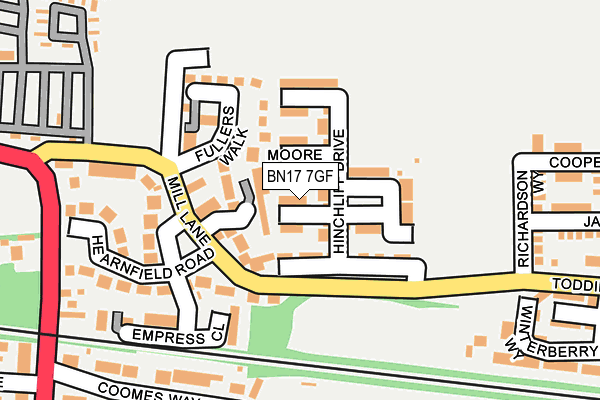 BN17 7GF map - OS OpenMap – Local (Ordnance Survey) BN17 7GF map - OS OpenMap – Local (Ordnance Survey)