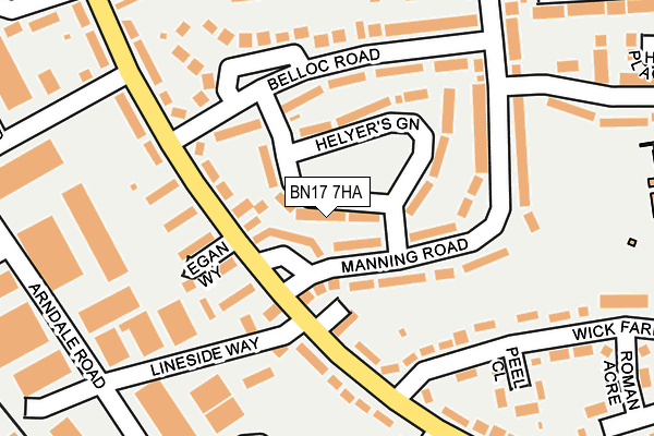 BN17 7HA map - OS OpenMap – Local (Ordnance Survey) BN17 7HA map - OS OpenMap – Local (Ordnance Survey)