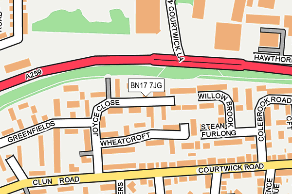 BN17 7JG map - OS OpenMap – Local (Ordnance Survey) BN17 7JG map - OS OpenMap – Local (Ordnance Survey)