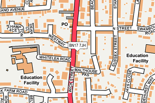 BN17 7JH map - OS OpenMap – Local (Ordnance Survey) BN17 7JH map - OS OpenMap – Local (Ordnance Survey)