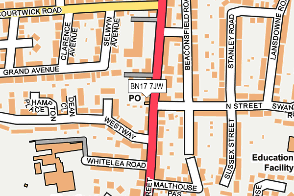 BN17 7JW map - OS OpenMap – Local (Ordnance Survey) BN17 7JW map - OS OpenMap – Local (Ordnance Survey)