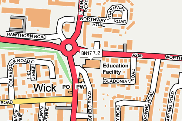 BN17 7JZ map - OS OpenMap – Local (Ordnance Survey) BN17 7JZ map - OS OpenMap – Local (Ordnance Survey)