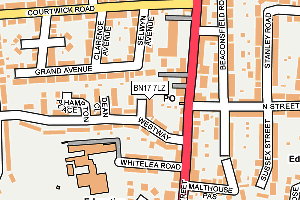 BN17 7LZ map - OS OpenMap – Local (Ordnance Survey) BN17 7LZ map - OS OpenMap – Local (Ordnance Survey)