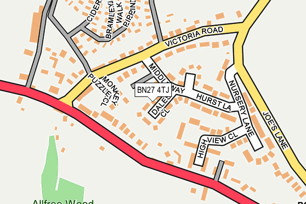 BN27 4TJ map - OS OpenMap – Local (Ordnance Survey) BN27 4TJ map - OS OpenMap – Local (Ordnance Survey)