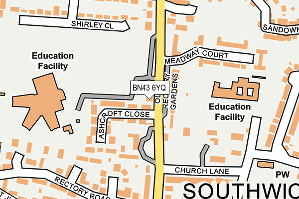 BN43 6YQ map - OS OpenMap – Local (Ordnance Survey)