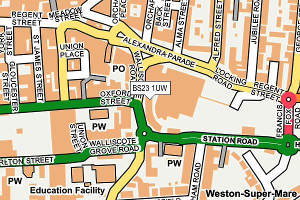 BS23 1UW map - OS OpenMap – Local (Ordnance Survey) BS23 1UW map - OS OpenMap – Local (Ordnance Survey)