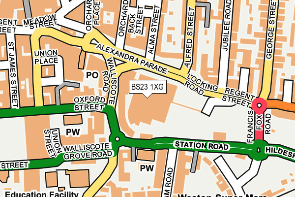 BS23 1XG map - OS OpenMap – Local (Ordnance Survey) BS23 1XG map - OS OpenMap – Local (Ordnance Survey)