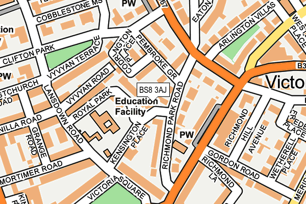 BS8 3AJ map - OS OpenMap – Local (Ordnance Survey)