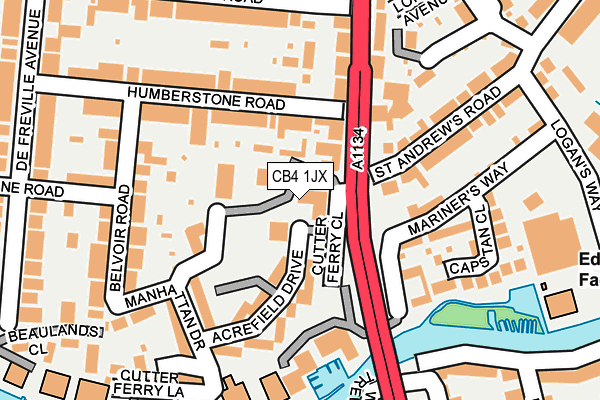 CB4 1JX map - OS OpenMap – Local (Ordnance Survey) CB4 1JX map - OS OpenMap – Local (Ordnance Survey)