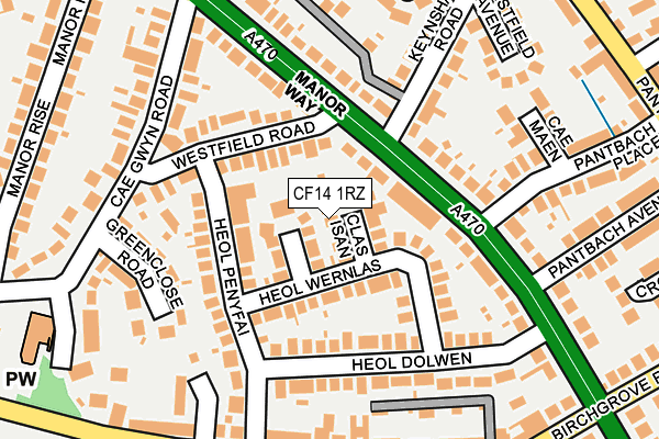 CF14 1RZ map - OS OpenMap – Local (Ordnance Survey) CF14 1RZ map - OS OpenMap – Local (Ordnance Survey)