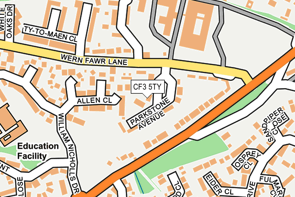CF3 5TY map - OS OpenMap – Local (Ordnance Survey) CF3 5TY map - OS OpenMap – Local (Ordnance Survey)